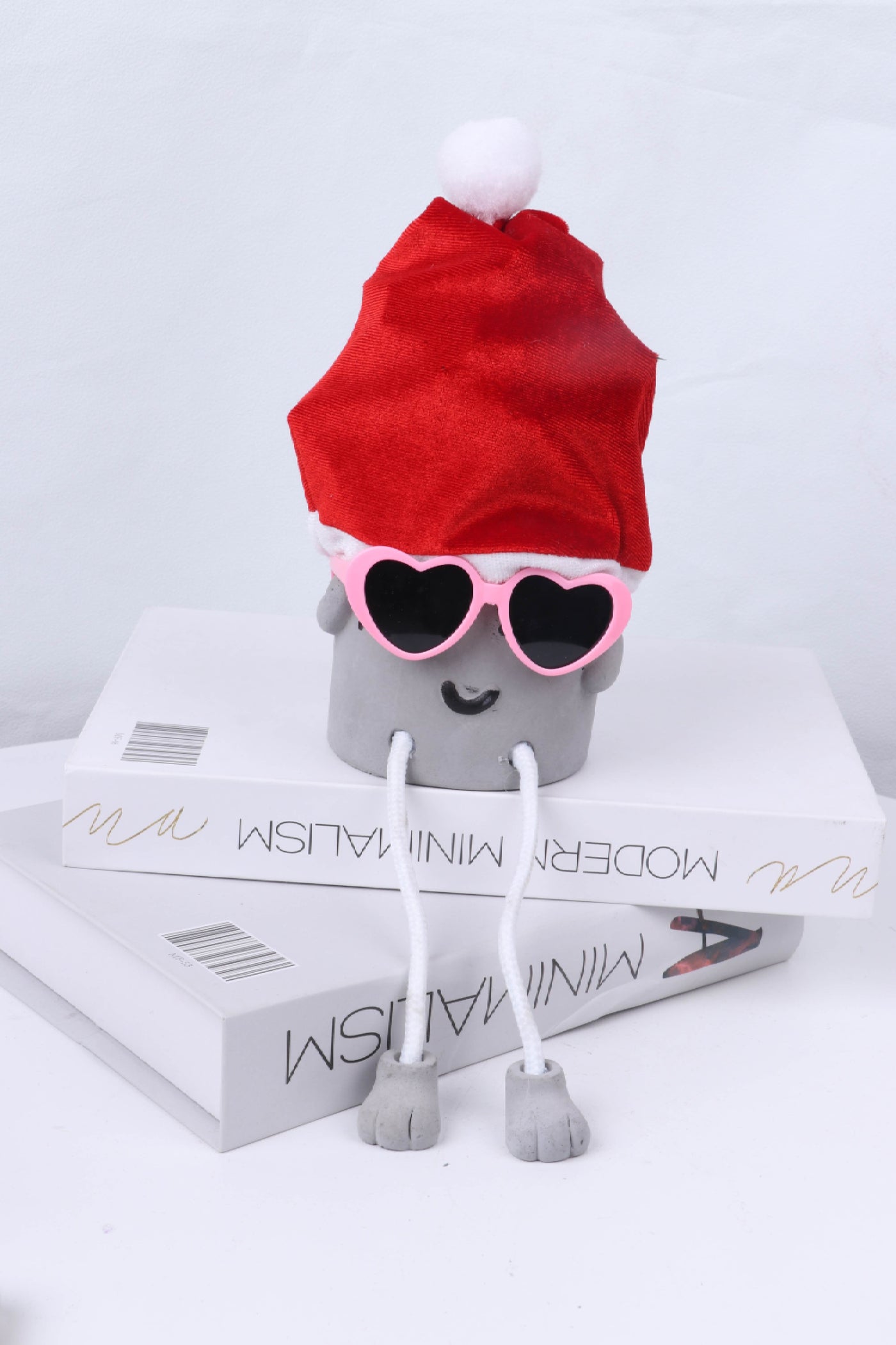 Shy Mom - Artificial Succulent Potted Plant With Santa Hat, Pink Sunglasses, Cute Hanging Legs and Emoji Face