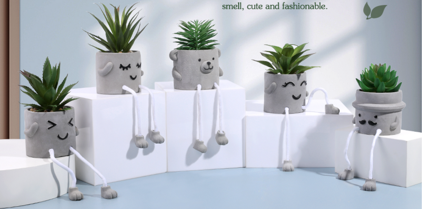 Shy Bear - Artificial Succulent Potted Plant With Santa Hat, White Sunglasses, Cute Hanging Legs and Emoji Face