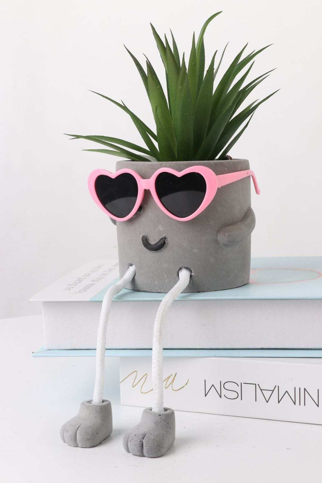 Shy Mom - Artificial Succulent Potted Plant With Santa Hat, Pink Sunglasses, Cute Hanging Legs and Emoji Face