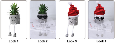 Shy Mom - Artificial Succulent Potted Plant With Santa Hat, Pink Sunglasses, Cute Hanging Legs and Emoji Face