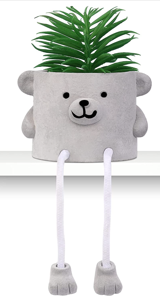 Shy Bear - Artificial Succulent Potted Plant With Santa Hat, White Sunglasses, Cute Hanging Legs and Emoji Face