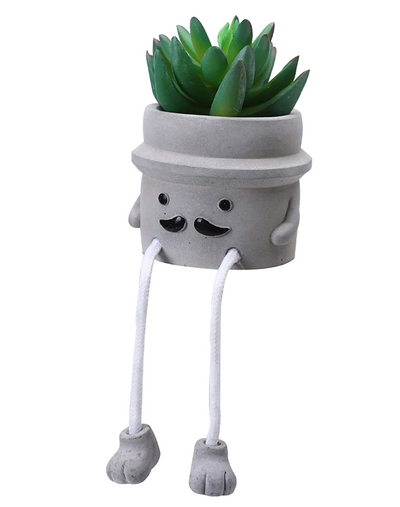 Shy Grandpa - Artificial Succulent Potted Plant With Santa Hat, Black Sunglasses, Cute Hanging Legs, and Emoji Face