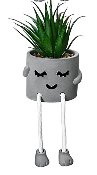 Shy Dad - Artificial Succulent Potted Plant With Santa Hat, Black Sunglasses, Cute Hanging Legs and Emoji Face