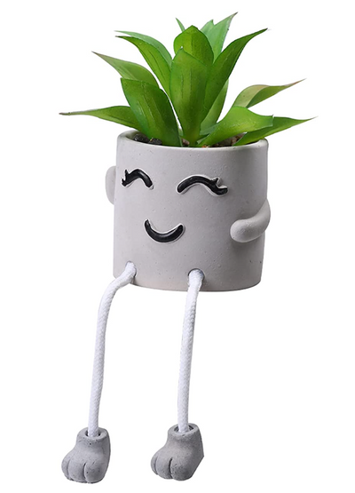 Shy Mom - Artificial Succulent Potted Plant With Santa Hat, Pink Sunglasses, Cute Hanging Legs and Emoji Face