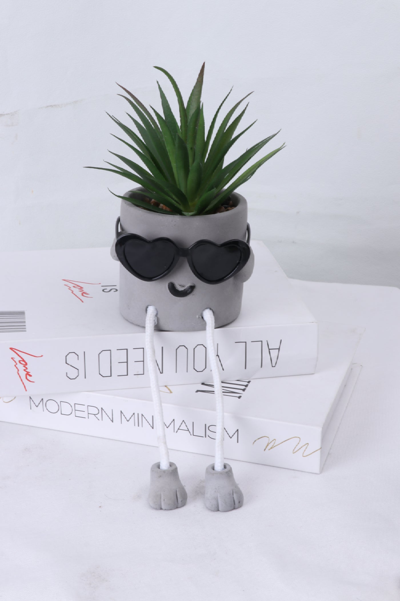 Shy Dad - Artificial Succulent Potted Plant With Santa Hat, Black Sunglasses, Cute Hanging Legs and Emoji Face