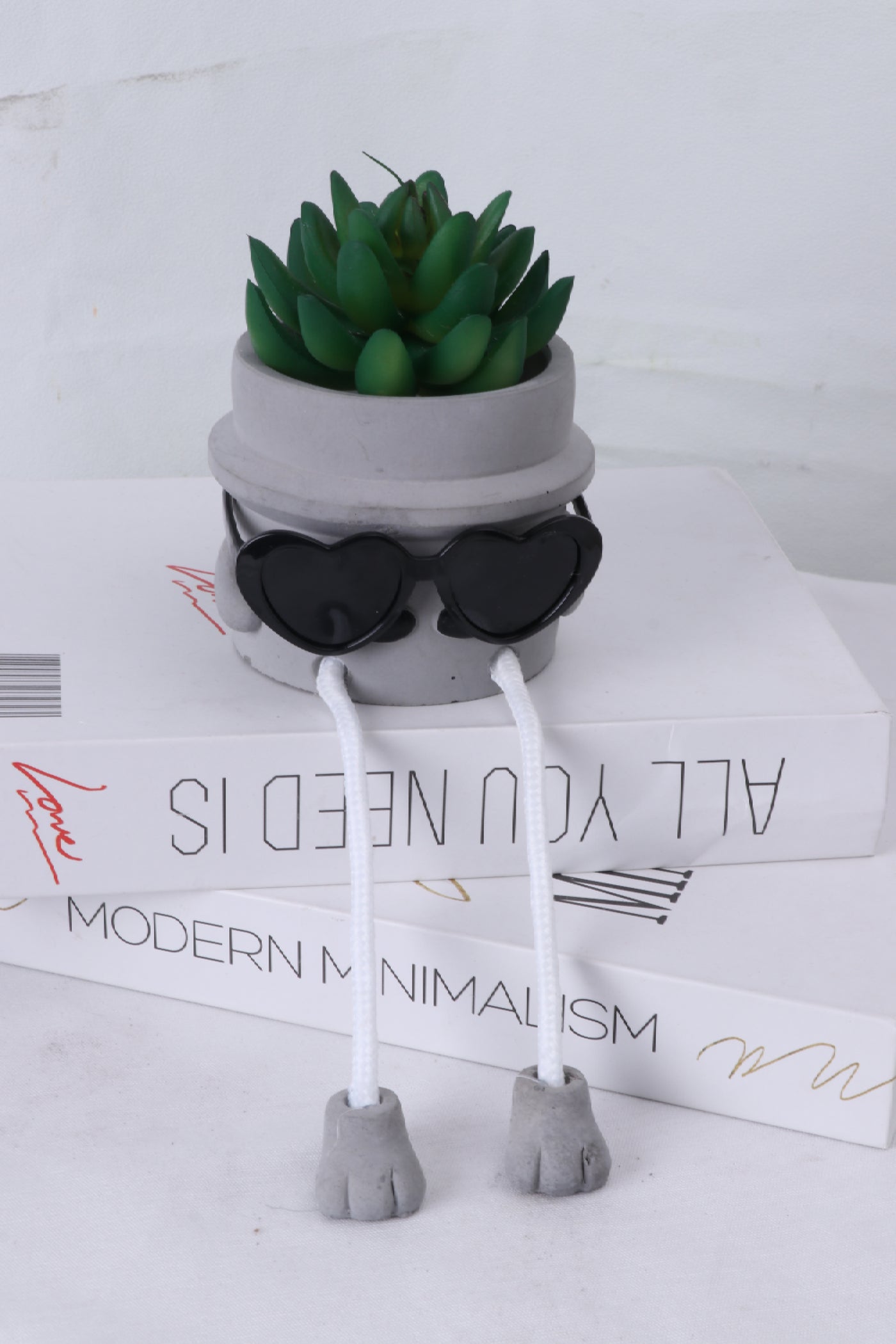 Shy Grandpa - Artificial Succulent Potted Plant With Santa Hat, Black Sunglasses, Cute Hanging Legs, and Emoji Face