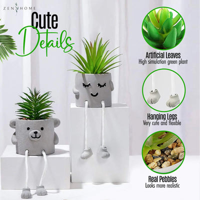 Shy Bear - Artificial Succulent Potted Plant With Santa Hat, White Sunglasses, Cute Hanging Legs and Emoji Face